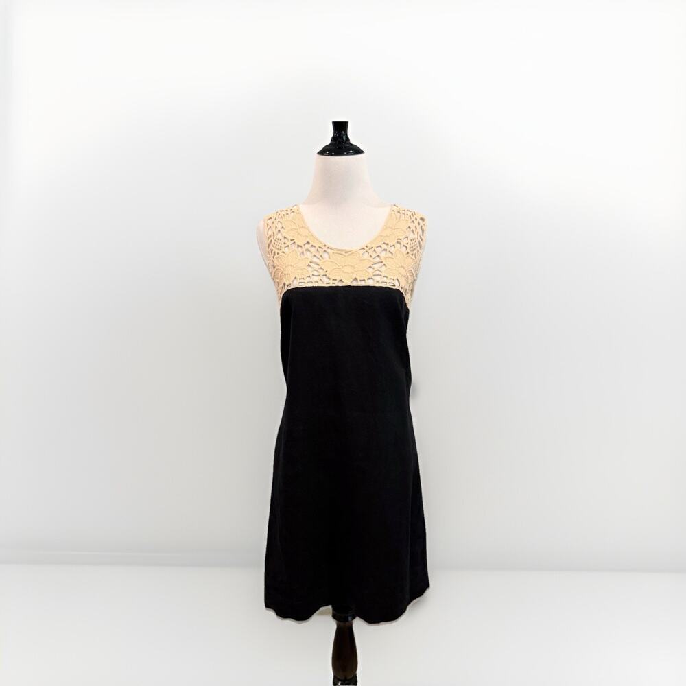 Ann Taylor Loft 100% Linen Dress Size 6 Boho Crochet Lace Black Classy Sundress